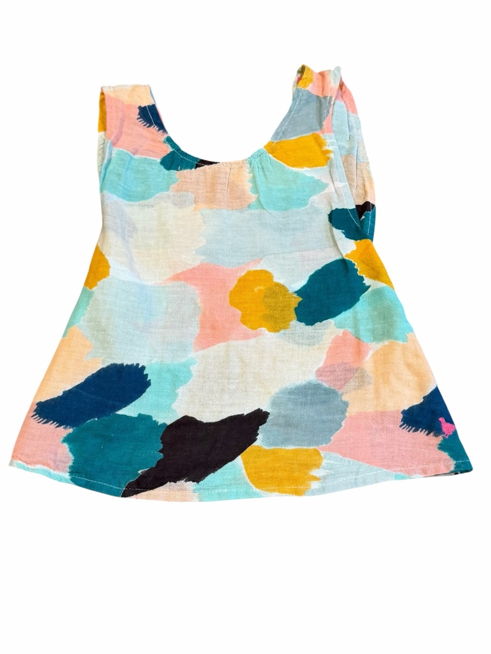 Pink Chicken,  Pastel Brushstroke Linen Tank Top, Size 3
